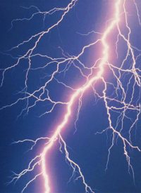Close up of lightning bolts in night sky